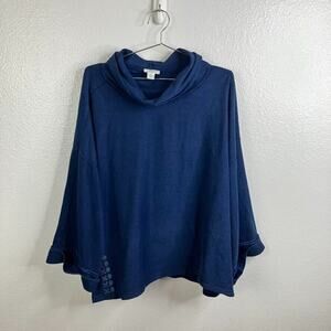 Sundance Indigo Days Embroidered Sweatshirt Size M Blue Oversized Cowl Neck Boho